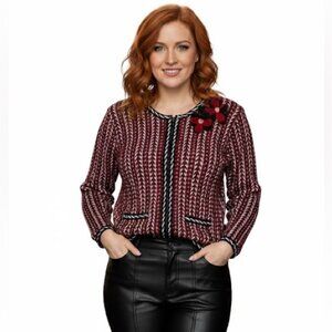 Jasper Knits NEW Graphic Print Textured Cardigan Zip Front Flower Cardi Jacket L